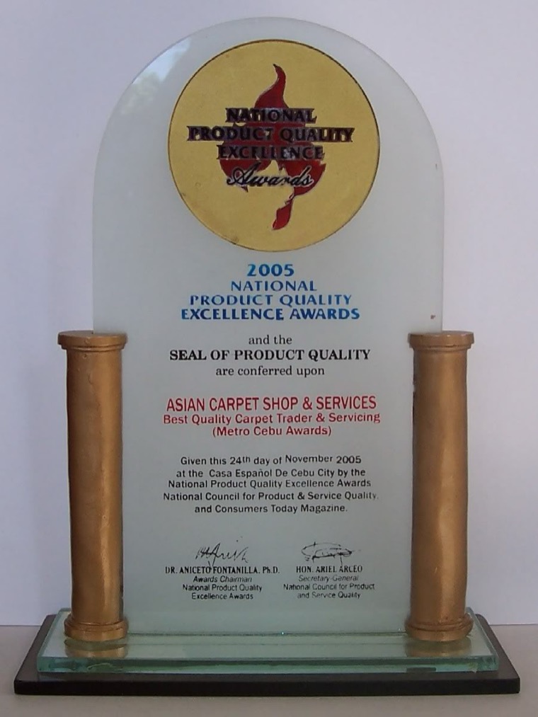 2005 National Product Quality Excellence Awards trophy conferred upon Asian Carpet Shop & Services