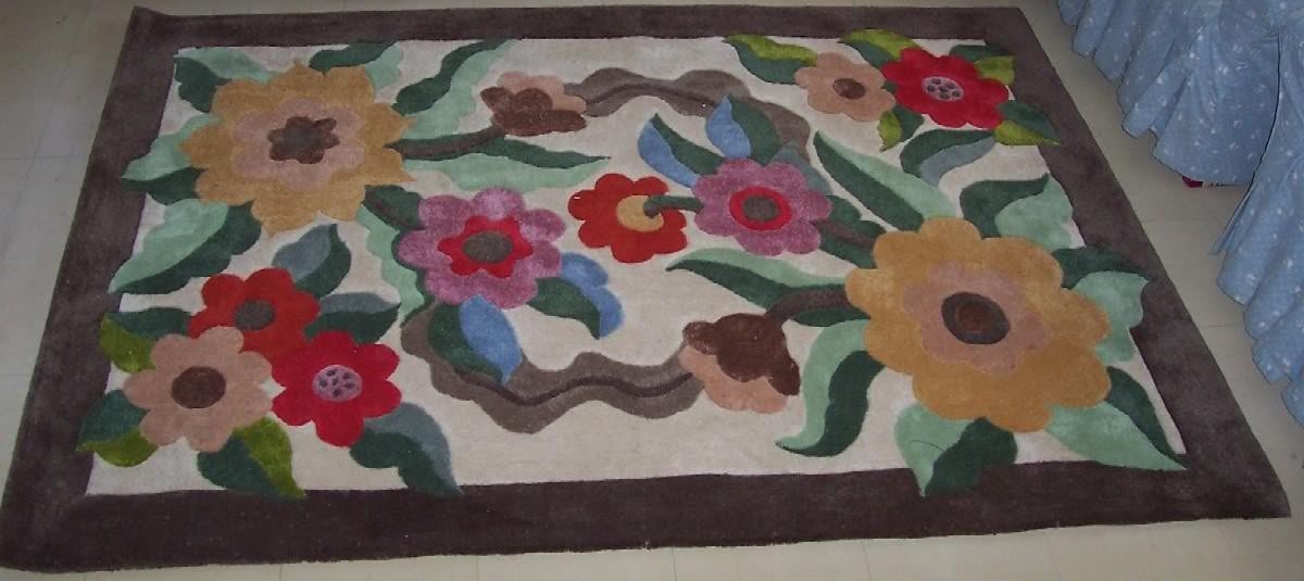 Hand-made floral acrylic area rug by Asian Carpet Shop & Services