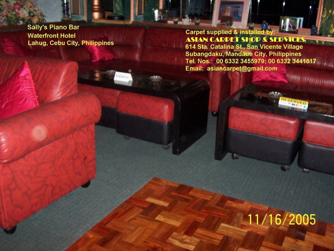 Carpet supplied and installed at Sally's Piano Bar, Waterfront Hotel Cebu